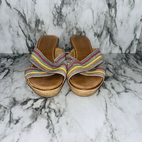 Italian Shoemakers Colorful Wedge Cork Sandals Women 8 1/2 Beach Summer Pool - Picture 2 of 8